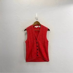 Vintage 90s Red Knit Button Down V Neck Cottage Chunky Sweater Vest Westbound